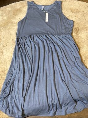 Sleeveless Blue Cotton Blend Casual Dress by EILEEN FISHER